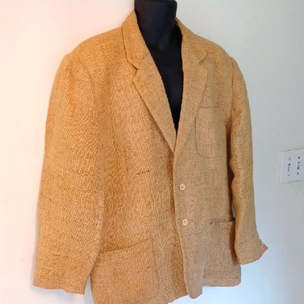 Tan Canvas Style Blazer with Notched Lapels, XL - Picture 8 of 8